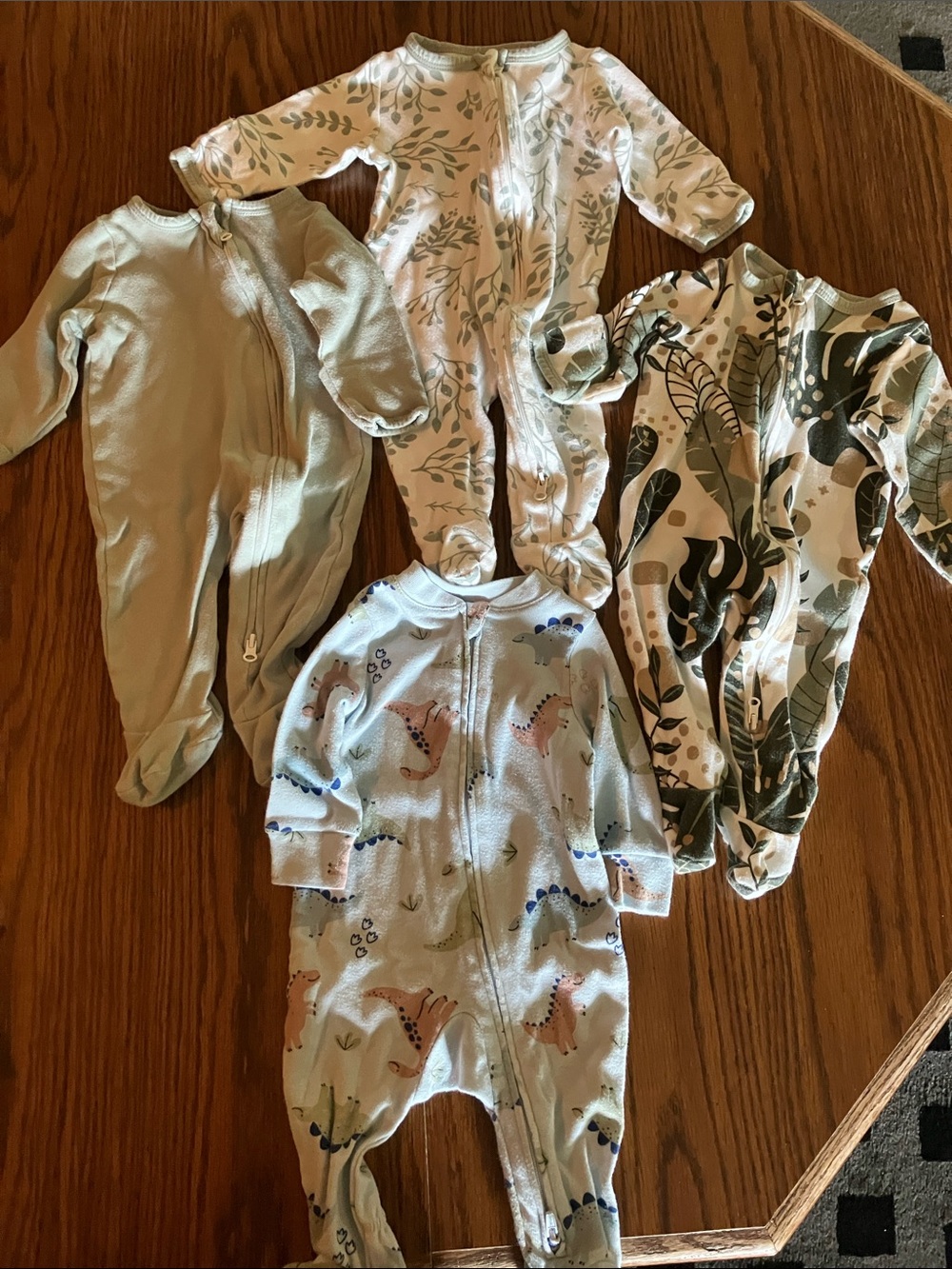 Baby Footie One-Piece in Sage Green and Cream - Soft Zipper Sleepwear